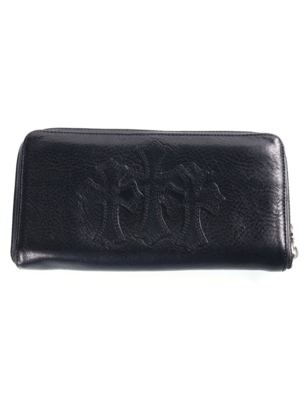 Chrome Hearts Rec Zip 3 Cross Round Zip Leather Wallet Black